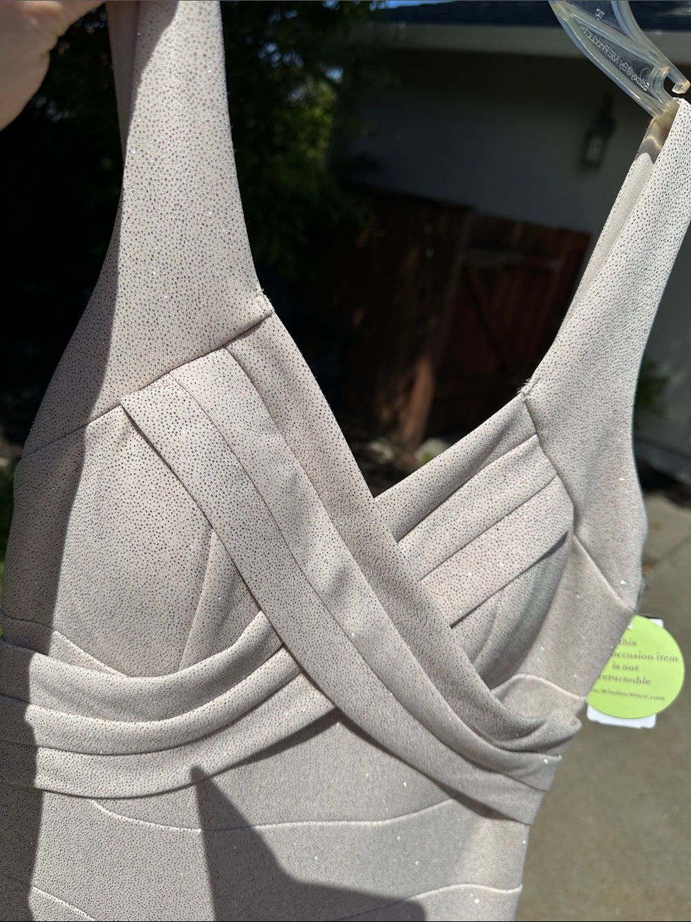 NEW Windsor Shimmery Taupe Maxi Dress with Crisscross Bodice